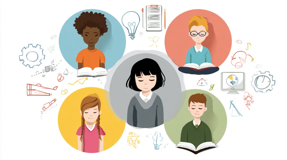 Illustration of diverse students learning within a multi tier support system